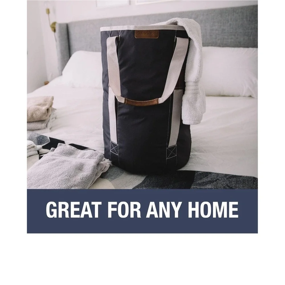 CleverMade Laundry Duffel Backpack Bag Charcoal Gray 40lb Capacity Vegan Leather